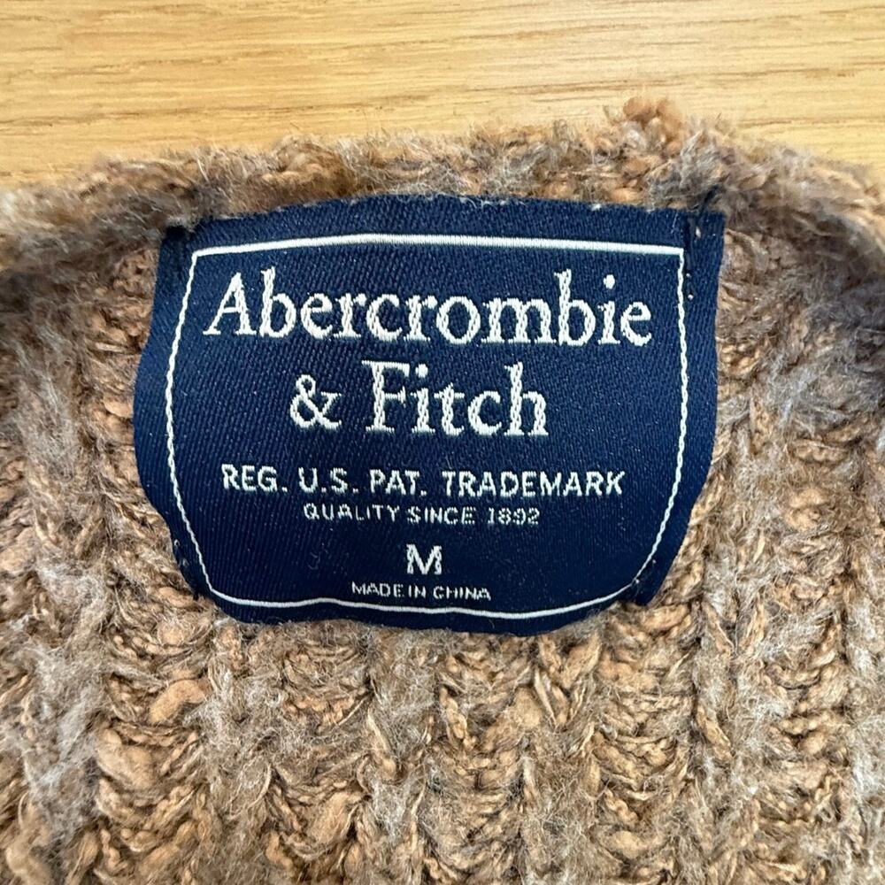 Abercrombie & Fitch Chunky Cable Knit Long Cardigan Sweater Brown Tan - Size M - Picture 2 of 6